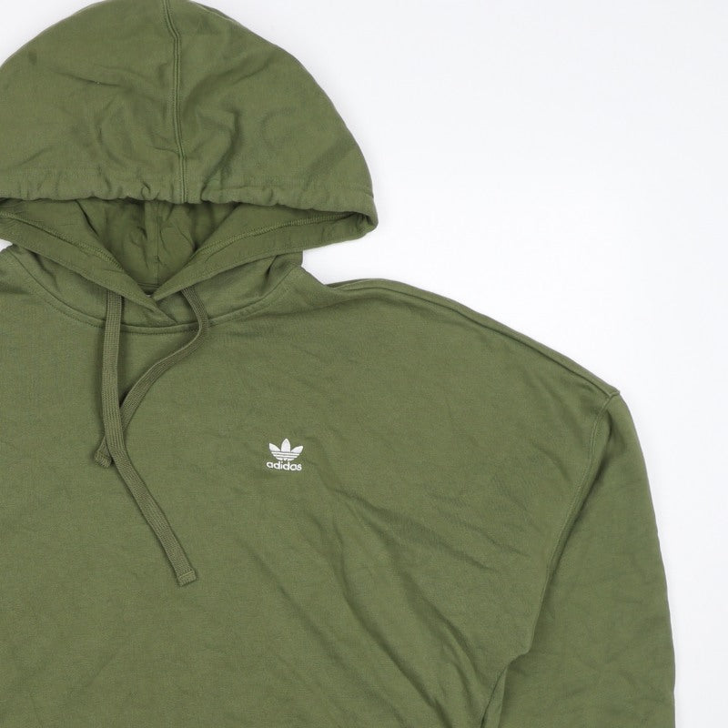 Adidas Women Green UK 10 Pullover Hoodie Trefoil Logo Long Sleeve
