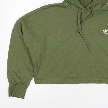 Adidas Women Green UK 10 Pullover Hoodie Trefoil Logo Long Sleeve