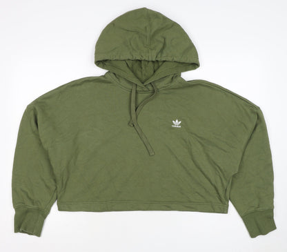 Adidas Women Green UK 10 Pullover Hoodie Trefoil Logo Long Sleeve