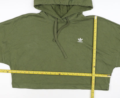 Adidas Women Green UK 10 Pullover Hoodie Trefoil Logo Long Sleeve