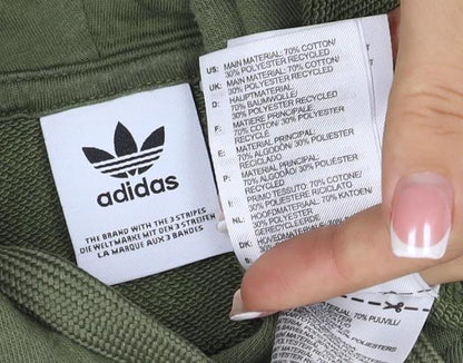 Adidas Women Green UK 10 Pullover Hoodie Trefoil Logo Long Sleeve