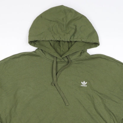 Adidas Women Green UK 10 Pullover Hoodie Trefoil Logo Long Sleeve