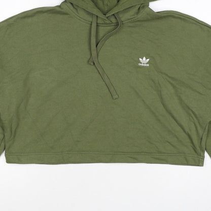 Adidas Women Green UK 10 Pullover Hoodie Trefoil Logo Long Sleeve