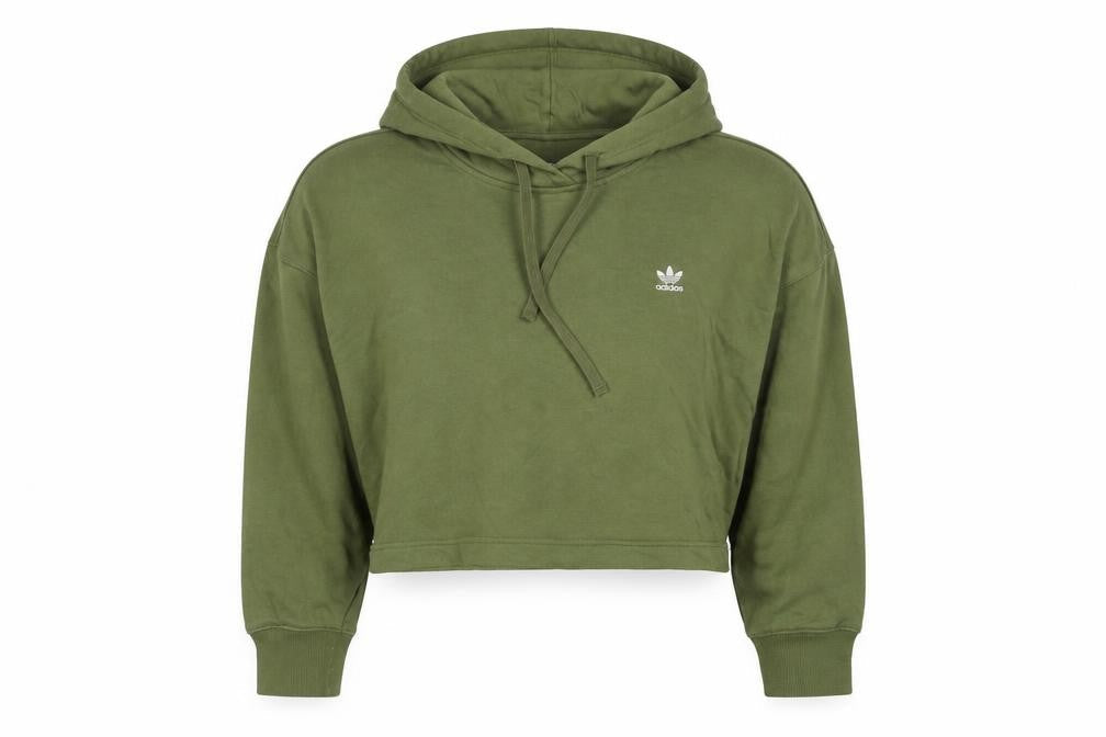 Adidas Women Green UK 10 Pullover Hoodie Trefoil Logo Long Sleeve