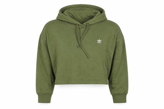 Adidas Women Green UK 10 Pullover Hoodie Trefoil Logo Long Sleeve