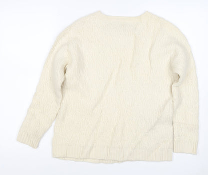 Pure Collection Women Ivory Cashmere Cable Knit Jumper UK 12