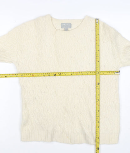 Pure Collection Women Ivory Cashmere Cable Knit Jumper UK 12