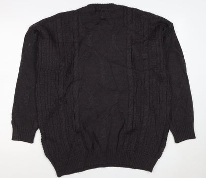 Burberrys Men Black XL Cable Knit Logo Crew Neck Wool Jumper