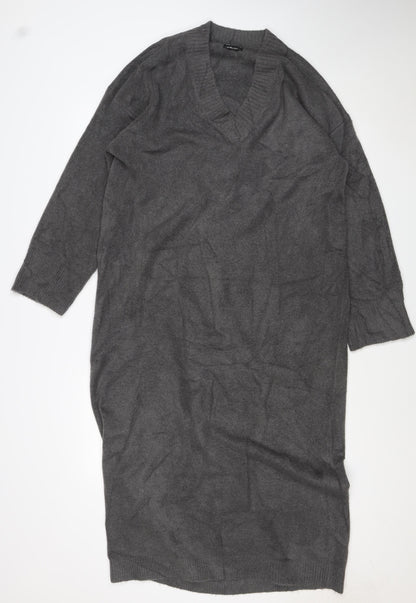 ASOS DESIGN Women Grey Knit V-Neck Jumper Dress Size 12-14