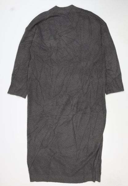 ASOS DESIGN Women Grey Knit V-Neck Jumper Dress Size 12-14