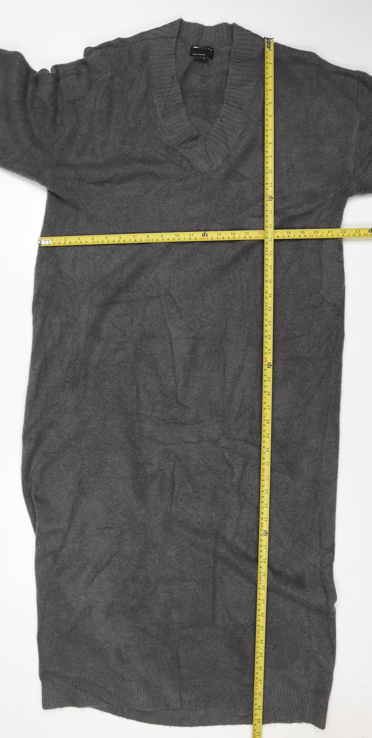 ASOS DESIGN Women Grey Knit V-Neck Jumper Dress Size 12-14