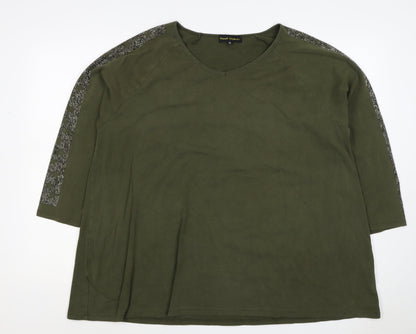 Frank Usher Women Green XL Star Rhinestone Raglan Jersey T-Shirt