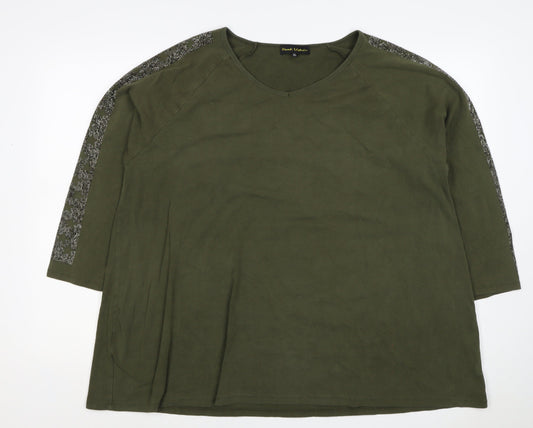 Frank Usher Women Green XL Star Rhinestone Raglan Jersey T-Shirt