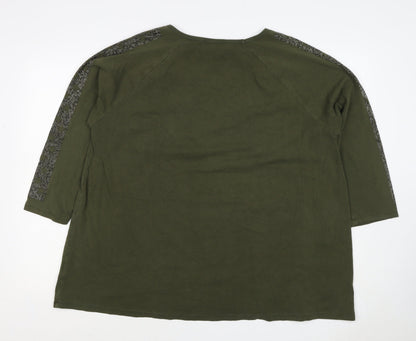 Frank Usher Women Green XL Star Rhinestone Raglan Jersey T-Shirt