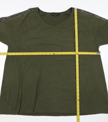 Frank Usher Women Green XL Star Rhinestone Raglan Jersey T-Shirt