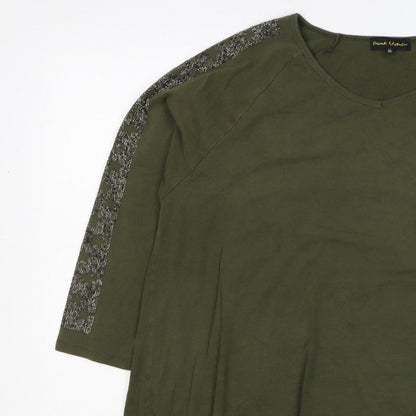 Frank Usher Women Green XL Star Rhinestone Raglan Jersey T-Shirt