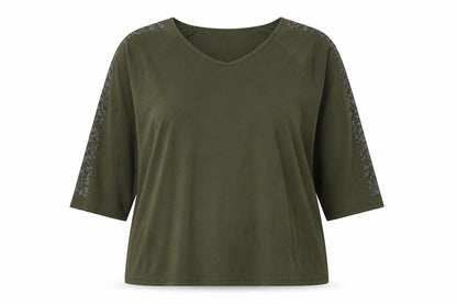 Frank Usher Women Green XL Star Rhinestone Raglan Jersey T-Shirt