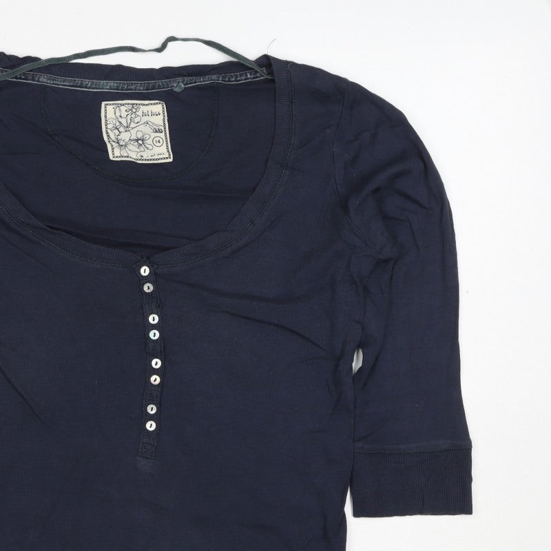 Fat Face Women’s Navy Size 14 Henley Jersey 3/4 Sleeve T-Shirt