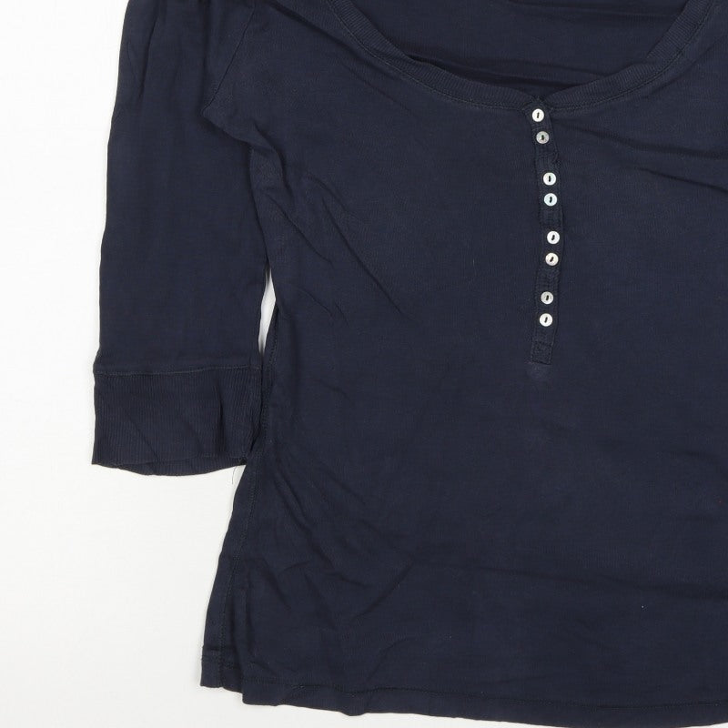 Fat Face Women’s Navy Size 14 Henley Jersey 3/4 Sleeve T-Shirt