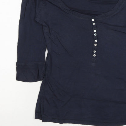 Fat Face Women’s Navy Size 14 Henley Jersey 3/4 Sleeve T-Shirt