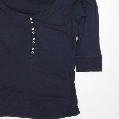 Fat Face Women’s Navy Size 14 Henley Jersey 3/4 Sleeve T-Shirt
