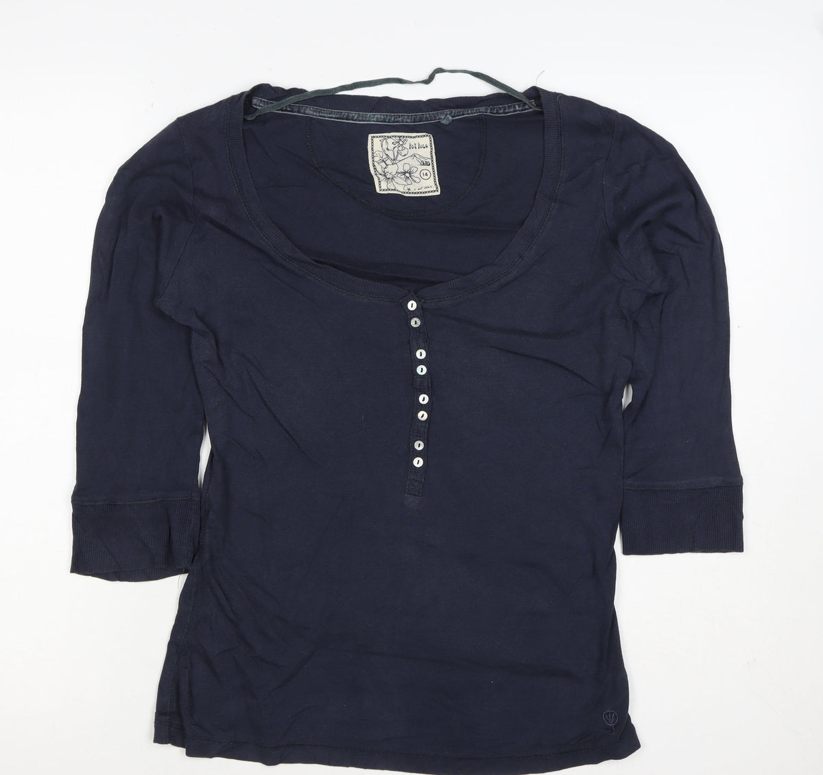 Fat Face Women’s Navy Size 14 Henley Jersey 3/4 Sleeve T-Shirt