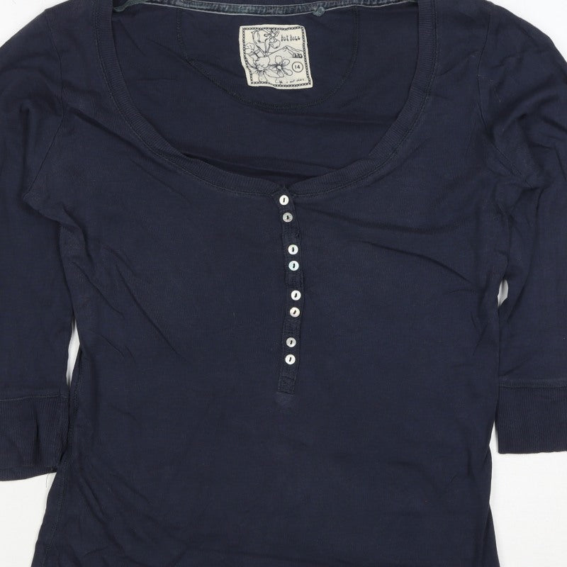 Fat Face Women’s Navy Size 14 Henley Jersey 3/4 Sleeve T-Shirt