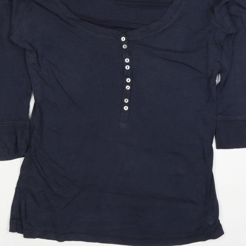 Fat Face Women’s Navy Size 14 Henley Jersey 3/4 Sleeve T-Shirt