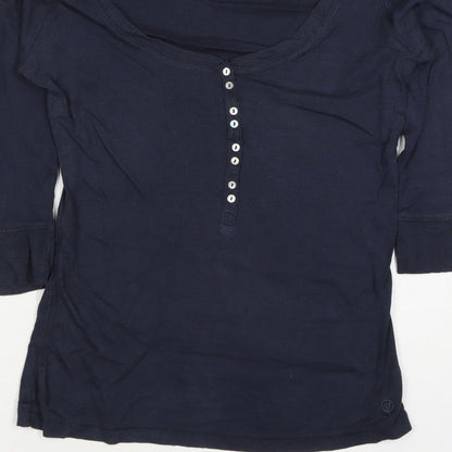 Fat Face Women’s Navy Size 14 Henley Jersey 3/4 Sleeve T-Shirt