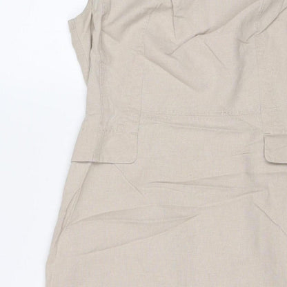 Marks & Spencer Women Beige Linen Blend Midi Sheath Dress UK 10
