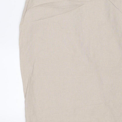Marks & Spencer Women Beige Linen Blend Midi Sheath Dress UK 10