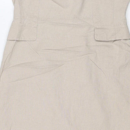 Marks & Spencer Women Beige Linen Blend Midi Sheath Dress UK 10