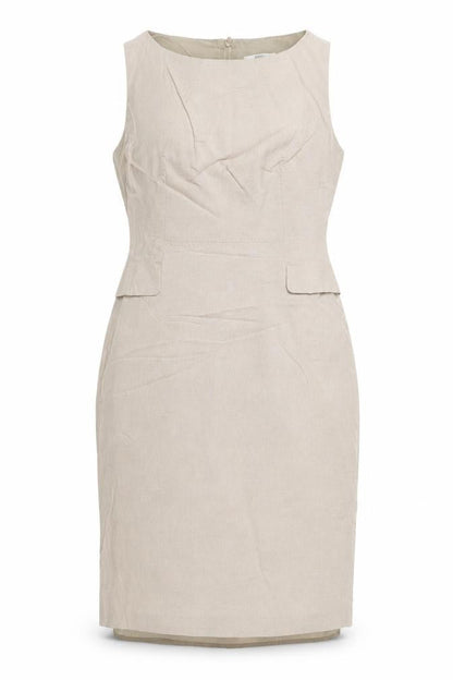 Marks & Spencer Women Beige Linen Blend Midi Sheath Dress UK 10