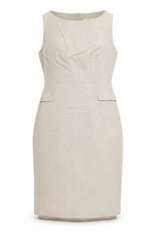 Marks & Spencer Women Beige Linen Blend Midi Sheath Dress UK 10