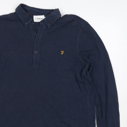 Farah Men’s Blue M Long Sleeve Button-Down Logo Polo Shirt