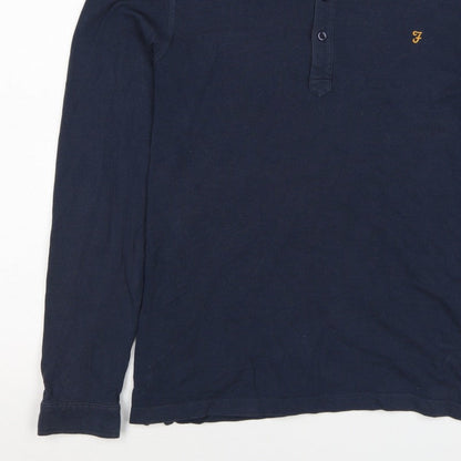 Farah Men’s Blue M Long Sleeve Button-Down Logo Polo Shirt