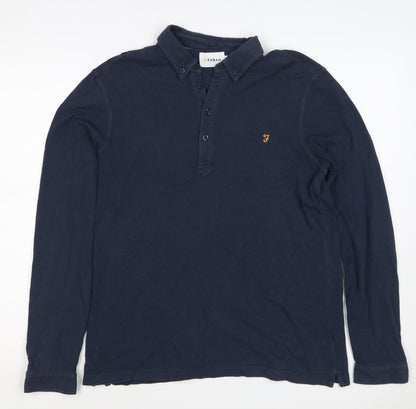 Farah Men’s Blue M Long Sleeve Button-Down Logo Polo Shirt