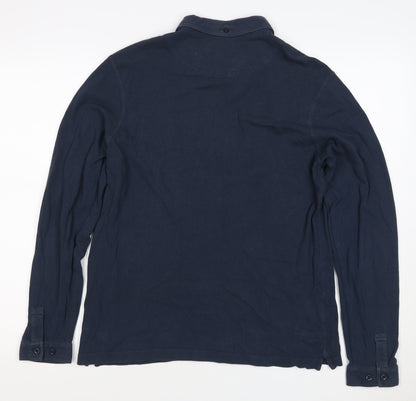 Farah Men’s Blue M Long Sleeve Button-Down Logo Polo Shirt