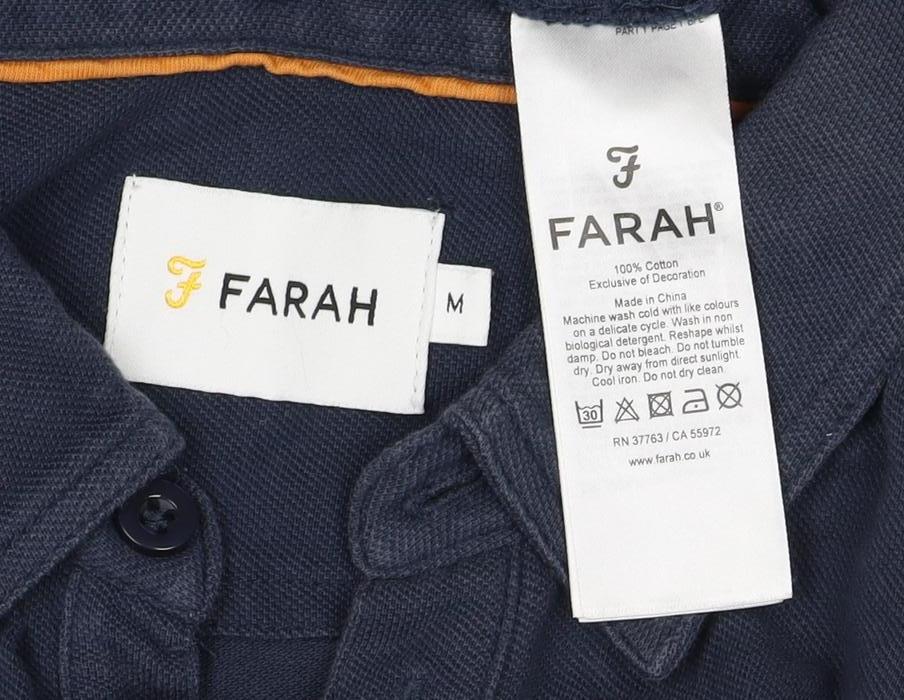 Farah Men’s Blue M Long Sleeve Button-Down Logo Polo Shirt