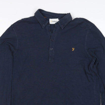 Farah Men’s Blue M Long Sleeve Button-Down Logo Polo Shirt