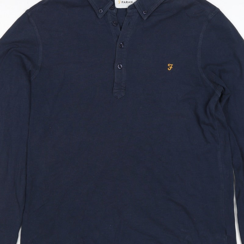Farah Men’s Blue M Long Sleeve Button-Down Logo Polo Shirt