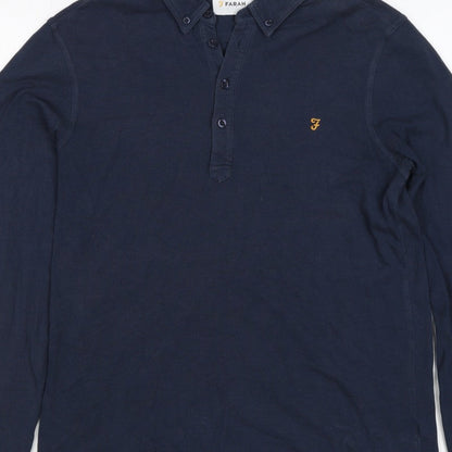 Farah Men’s Blue M Long Sleeve Button-Down Logo Polo Shirt