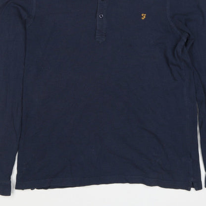 Farah Men’s Blue M Long Sleeve Button-Down Logo Polo Shirt