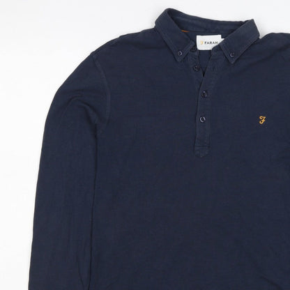 Farah Men’s Blue M Long Sleeve Button-Down Logo Polo Shirt
