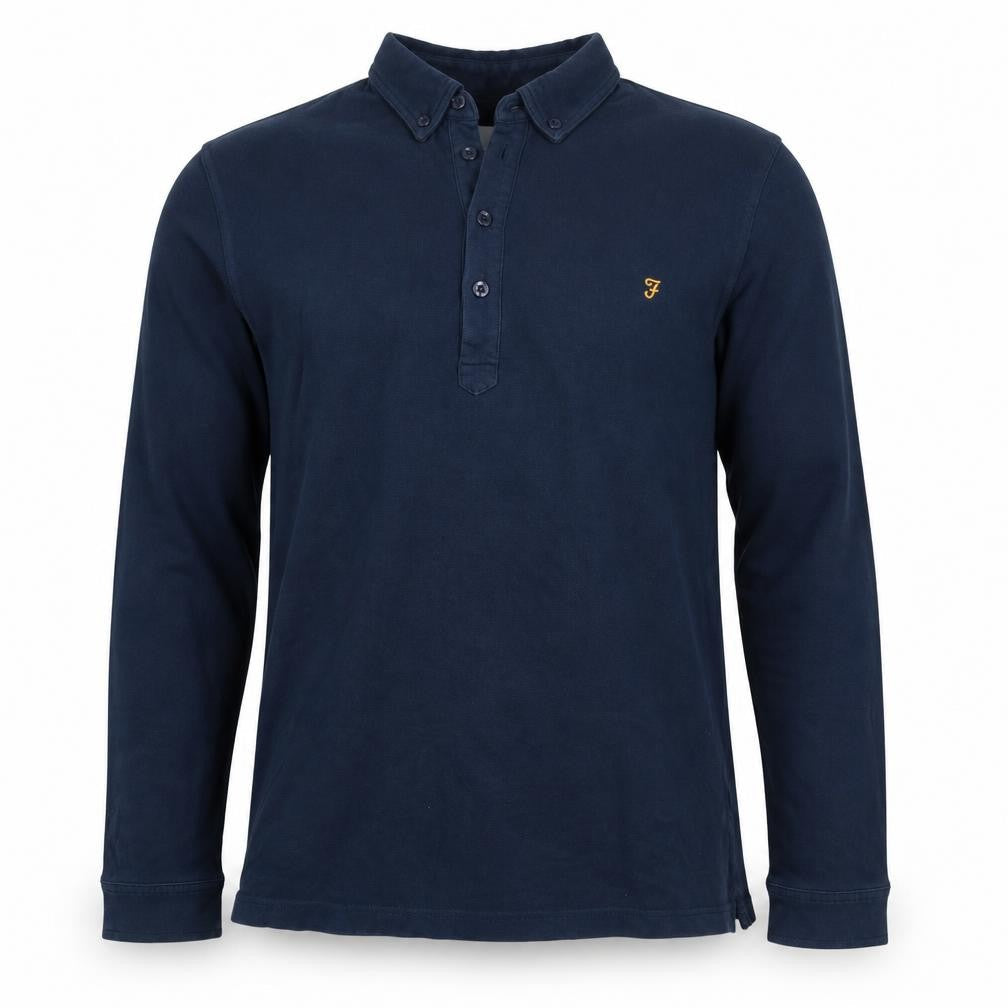 Farah Men’s Blue M Long Sleeve Button-Down Logo Polo Shirt
