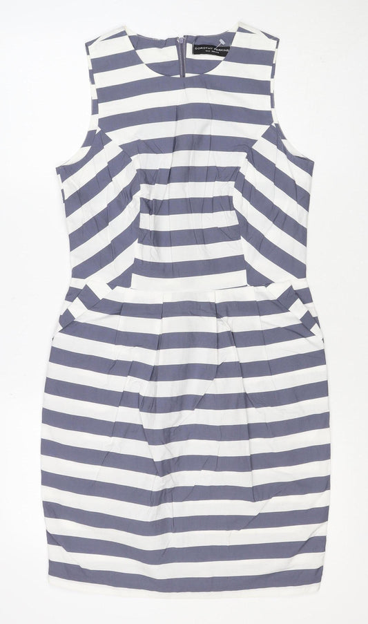 Dorothy Perkins Women Blue White Stripe Shift Dress UK 10 V-Neck