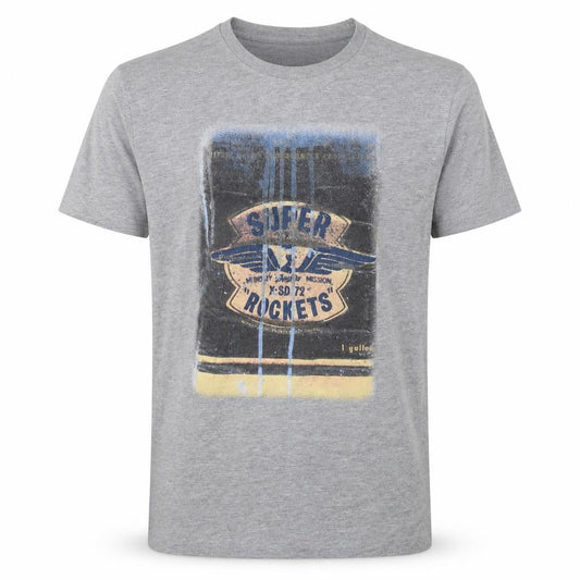Front view of Superdry men’s grey m graphic space rocket crew neck t-shirt
