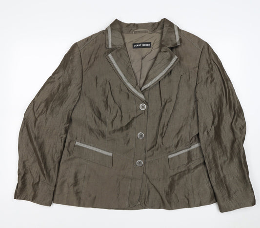 Gerry Weber Women Brown Linen Blend Blazer UK 18 3 Button Lined