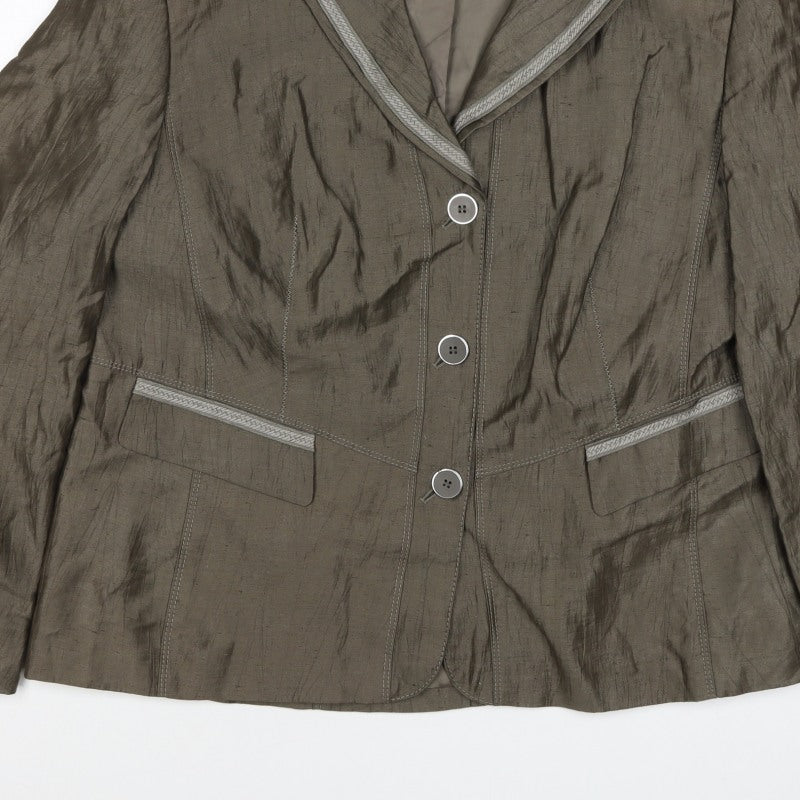 Gerry Weber Women Brown Linen Blend Blazer UK 18 3 Button Lined