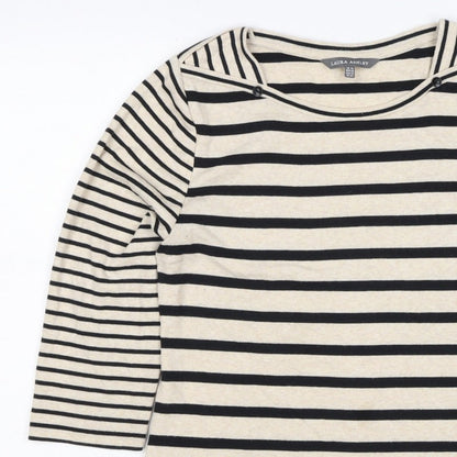 Laura Ashley Women Ivory Black Stripe Boat Neck Jersey Top UK 16